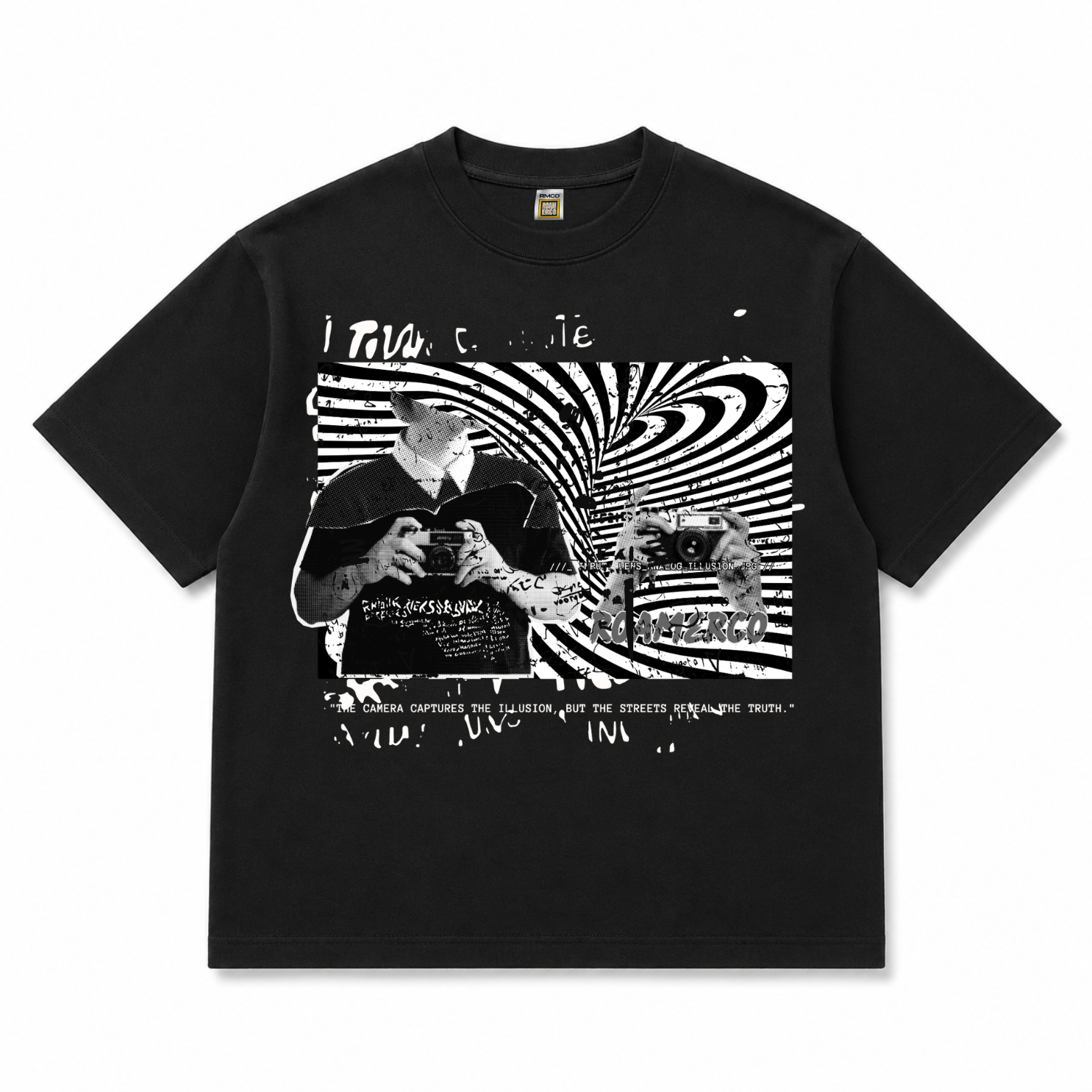 ROAMERCO Boxy Fit T-Shirt — Black / Camera Illusion